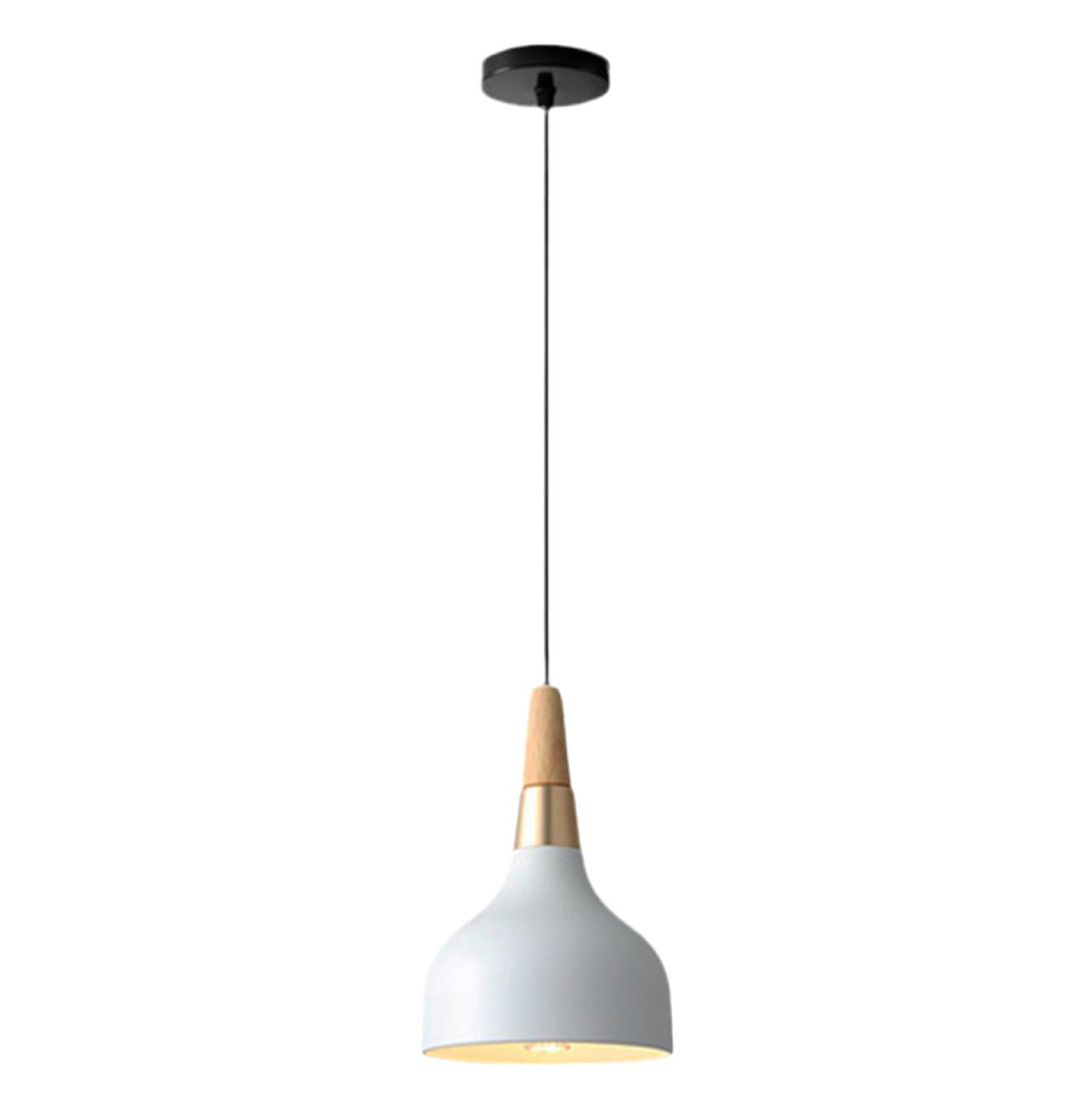 Lámpara colgante blanca detalle madera