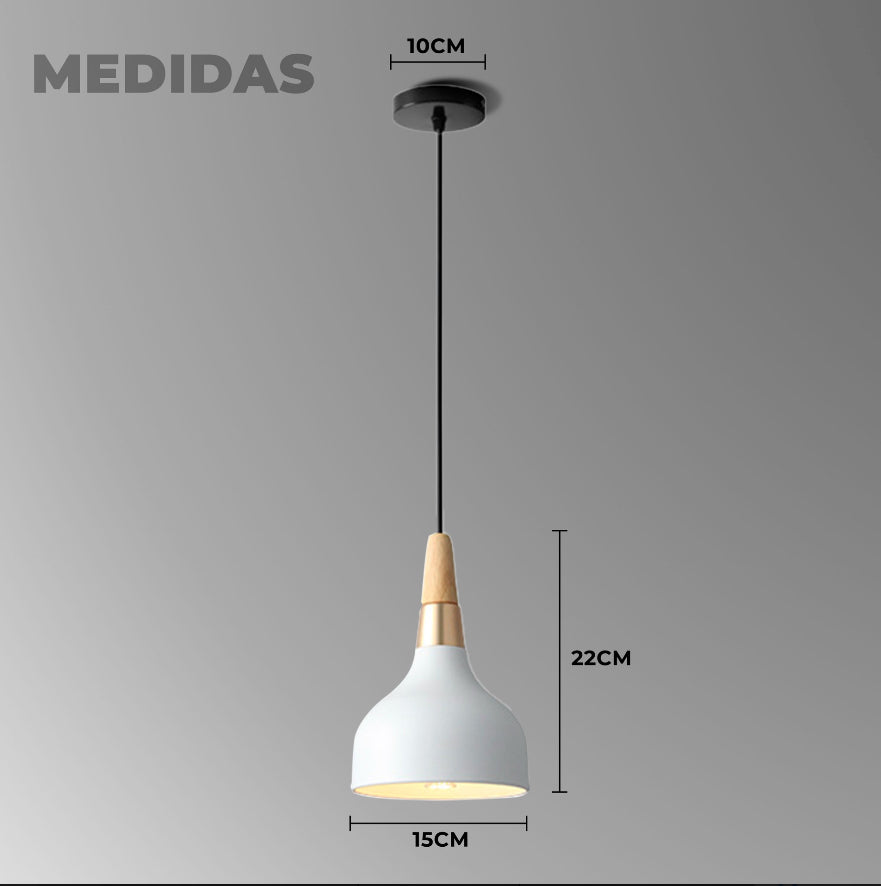 Lámpara colgante blanca detalle madera