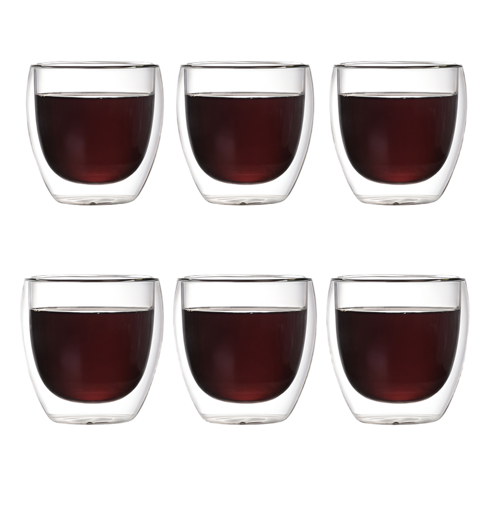 Juego 6 Tazas Café Vidrio Termico 80ml