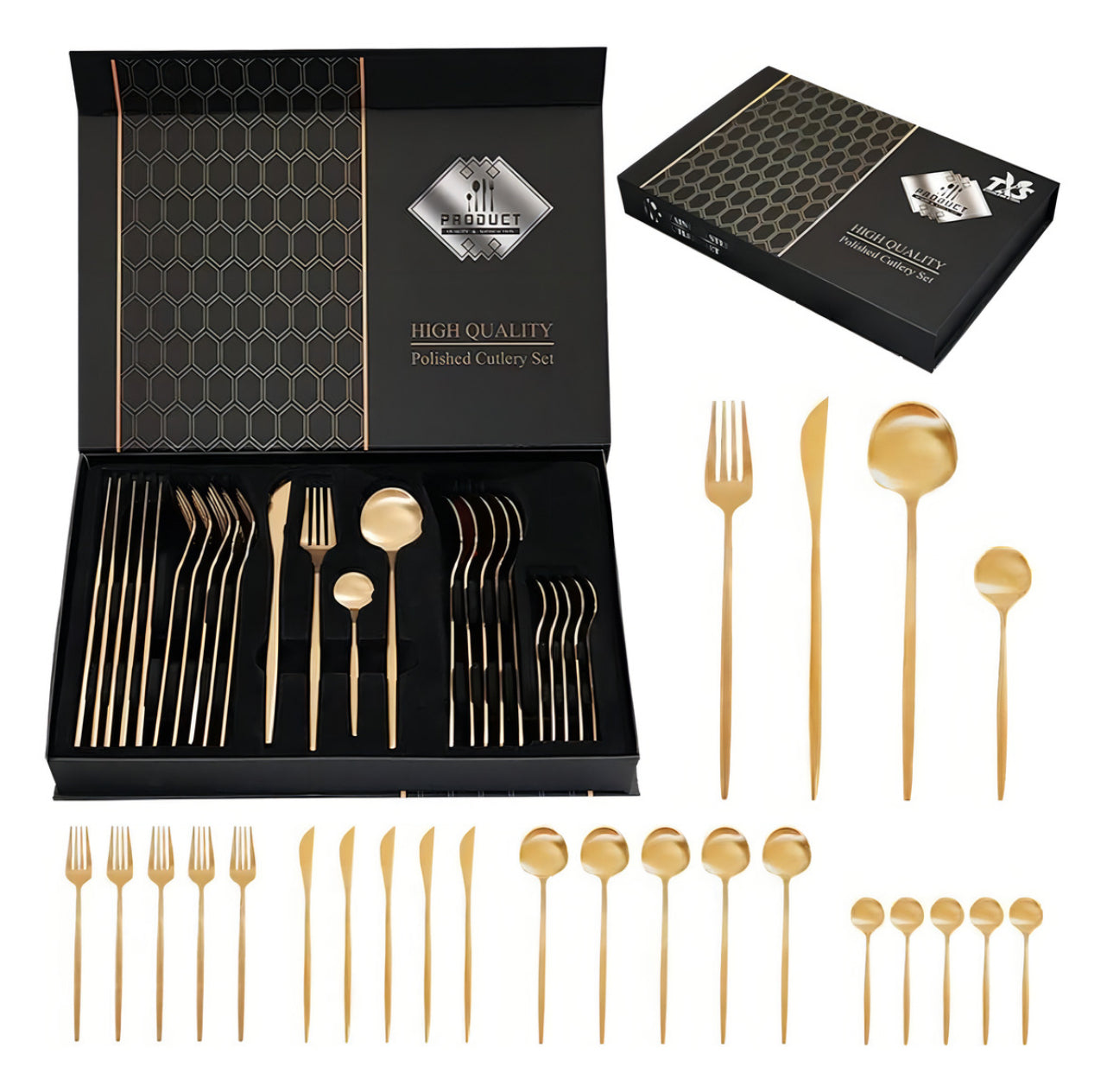 Set de Cubiertos Dorados de Acero Inoxidable – 24 Piezas