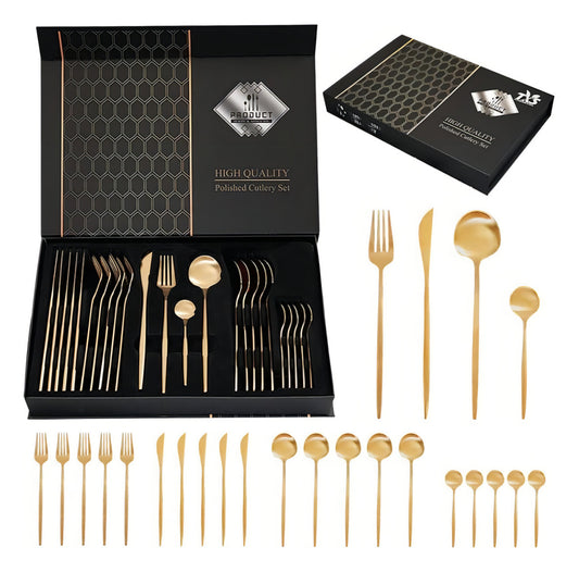 Set de Cubiertos Dorados de Acero Inoxidable – 24 Piezas