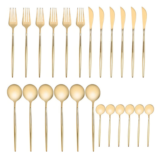 Set de Cubiertos Dorados de Acero Inoxidable – 24 Piezas