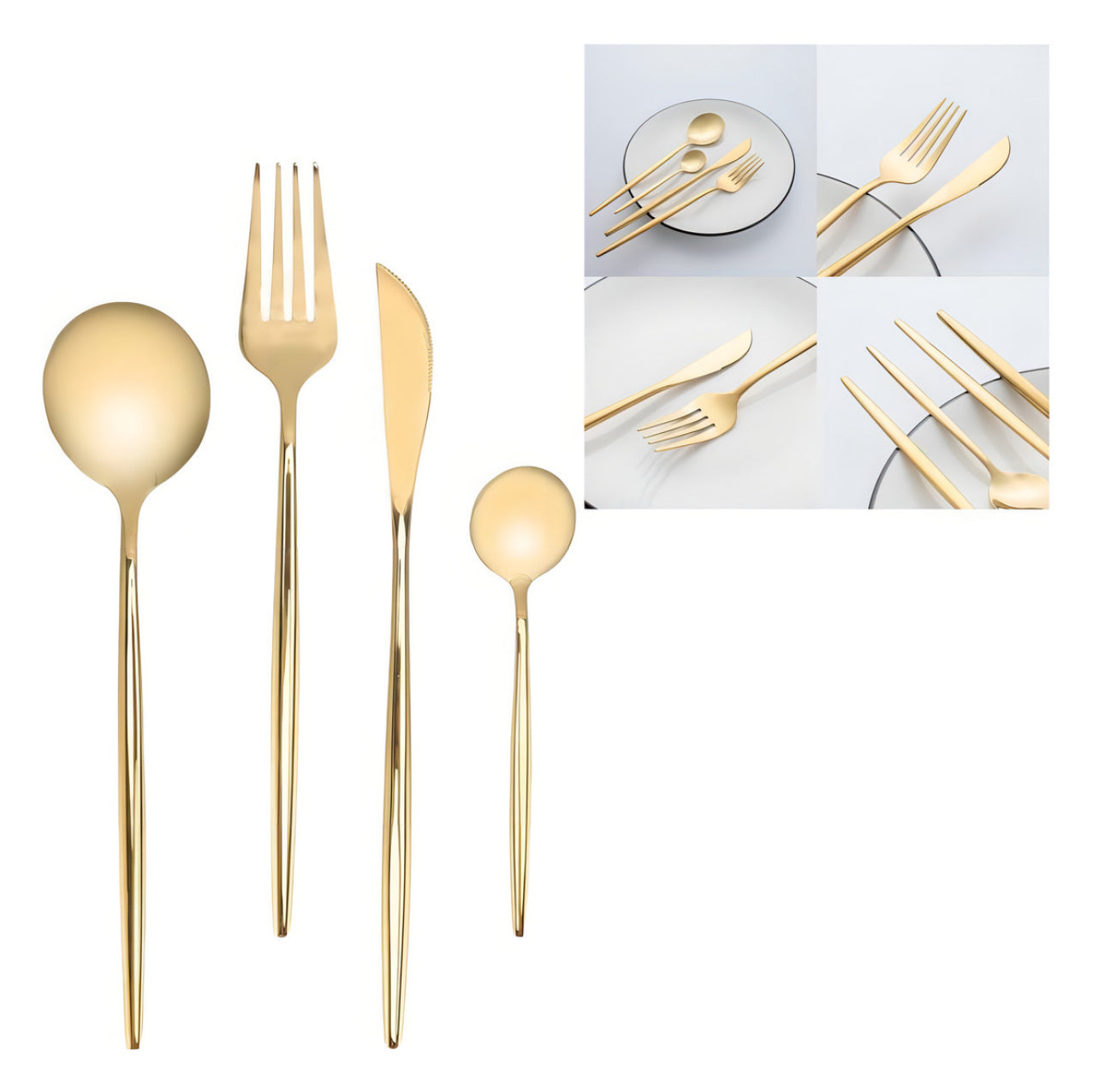 Set de Cubiertos Dorados de Acero Inoxidable – 24 Piezas
