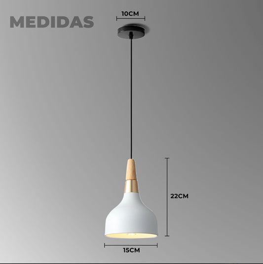 Lámpara colgante blanca detalle madera